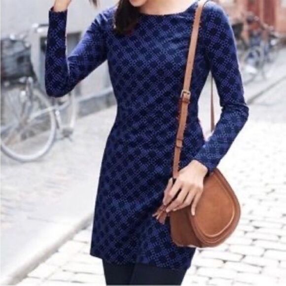 Boden Black And Blue Jersey Long Sleeve Shift Dress Tunic Size 10 L - Picture 1 of 11